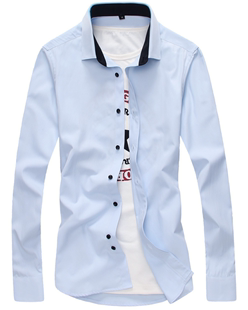 2016新款男士长袖春季衬衫韩版修身纯色寸衫青少年打底衫休闲上衣