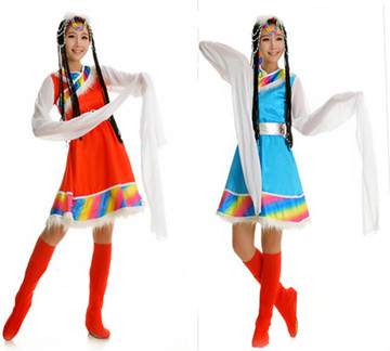 新款 藏族舞蹈演出服女/女水袖藏族演出服装 高档藏服新款装特价
