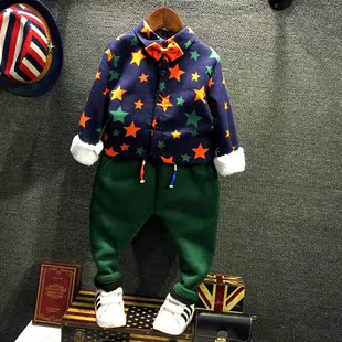 童装男童冬装套装女2015韩版宝宝婴儿加绒运动卫衣二件套潮3-7岁