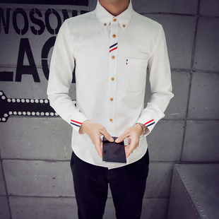 2016春季薄款衬衫男士韩版修身长袖衬衫大码衬衫青年免烫衬衣男潮