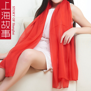 上海故事丝巾纯色超大围巾春夏季长款雪纺纱巾披肩防晒女士沙滩巾