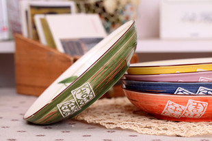 原创日式和风韩式陶瓷餐具 五色系列吉祥平安盘 五彩碗套盘 深盘