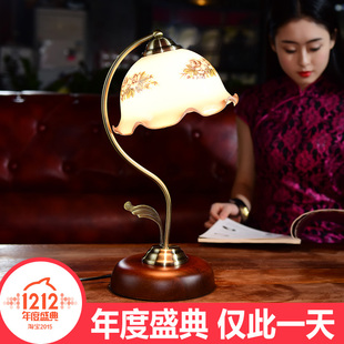 中式英伦复古典实木艺术卧室床头餐厅书房田园美式欧式可调光台灯