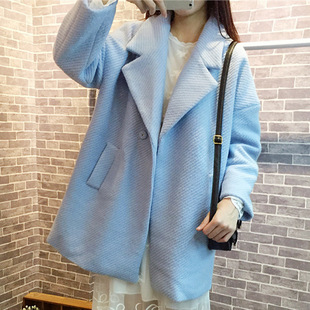 2015秋冬新款韩版时尚纯色小西装女羊毛一粒扣长