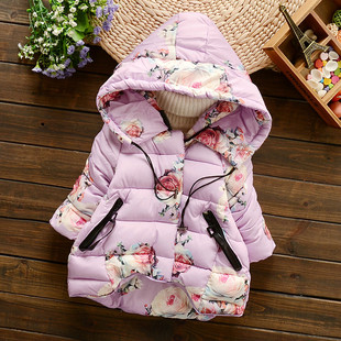 女童冬装2015棉服韩版花朵连帽棉2-4-6岁小童加厚棉衣外套包邮