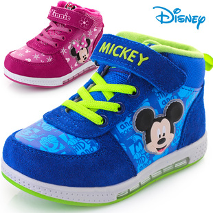 正品迪士尼儿童加绒内里运动鞋炫酷闪灯鞋