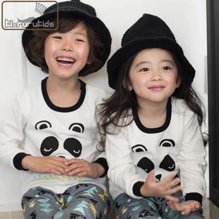 KIRURU韩国儿童内衣套装男童2015冬睡衣宝宝家居服双层夹棉套装