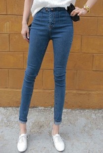 2015春季女装新款韩版修身显瘦双扣小脚牛仔铅笔长裤外穿打底裤