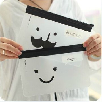 韩国学生文具多用途透明胡子大白收纳小袋/文具袋拉边袋 笔袋批发