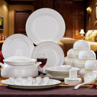 碗碟套装餐具套装景德镇陶瓷56头骨瓷碗碟 高档中式碗盘套装