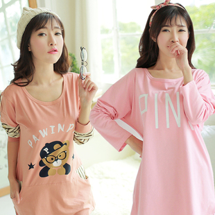 女士睡衣纯棉2015秋季韩版可爱卡通pink睡衣女全棉长袖家居服套装