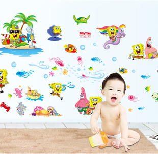 温馨墙纸墙面自粘墙贴墙壁可移除动漫人物海绵宝宝贴纸墙上贴画大