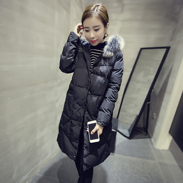 小颖家 2015冬季新款韩版 单排扣毛领连帽中长款百搭显瘦棉衣外套