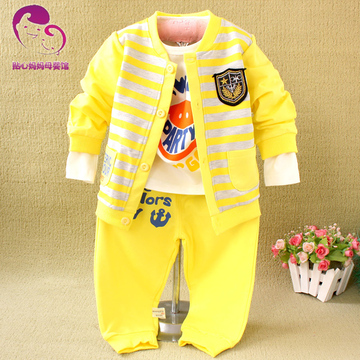 童雨品牌三件套装 0--1-2岁宝宝春款新款纯棉开衫运动休闲套装