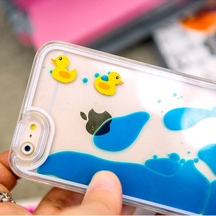iPhone6plus游泳小黄鸭子保护套iphone6液体透明苹果5s手机壳韩国