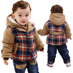 0-1-2-3-4岁男童冬装套装加绒加厚宝宝棉衣两件套8-9个月婴儿套装