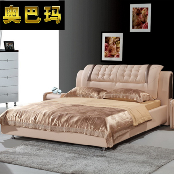 奥巴玛皮床软床 真皮床 双人床 1.5米1.8米品牌软体床 皮艺床婚床