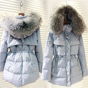2015特价冬季韩版超大貉子毛领中长款加厚羽绒服女士冬装修身外套