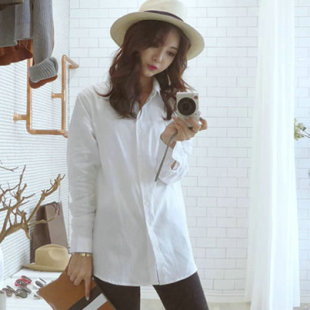 2014秋装新款女装 韩版宽松大码长袖白衬衫 纯色职业衬衣打底衫女
