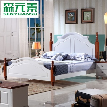 地中海床 实木床2米榆木双人床全实木储物床1.8米卧室白色床