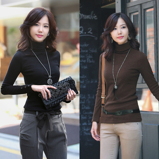 秋冬季新款韩版女士大码修身显瘦长袖T恤高领上衣保暖打底衫女潮