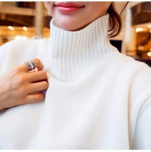 2015秋冬新款高领宽松短款白色毛衣女套头打底羊毛针织衫长袖