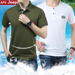 AFS JEEP夏季男装短袖T恤汗衫纯棉 男士青少年圆领薄款体恤男大码