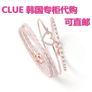 韩国代购CLUEK金珍珠镶钻粉色绳索爱心手链多环套链甜美生日送礼