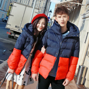 2015冬装新款情侣装韩版青年棉服短款外套加厚男女学生拼接棉衣潮