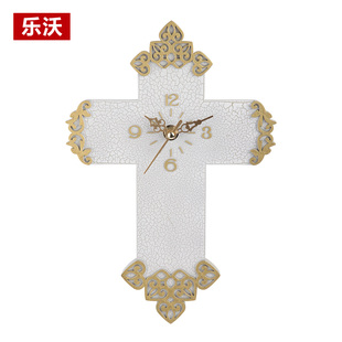 乐沃时尚复古做旧色 基督教礼品 十字架欧式钟表 静音墙饰挂钟
