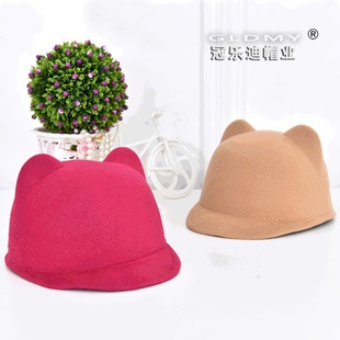 韩版亲子款春秋呢子帽可爱猫耳朵马术帽儿童2-3-4-5岁婴儿帽子冬
