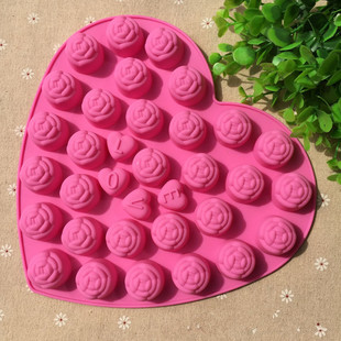 30连玫瑰花LOVE爱心巧克力蛋糕食品级硅胶烘焙模具烧烤用具耐高温
