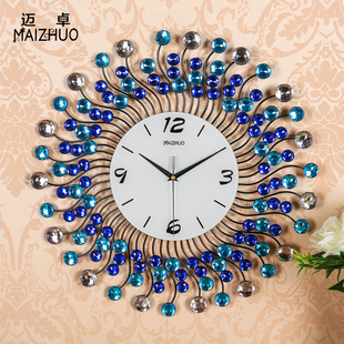 镶钻铁艺客厅钟表创意挂钟时尚挂表艺术时钟电子静音现代装饰壁钟