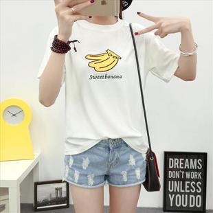 实拍韩国胖MM大码宽松水果香蕉短袖女T恤15.9包邮圆领百搭