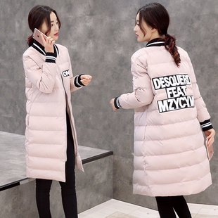 2015冬装新款韩版修身直筒字母棉衣棉服女中长款女士外套
