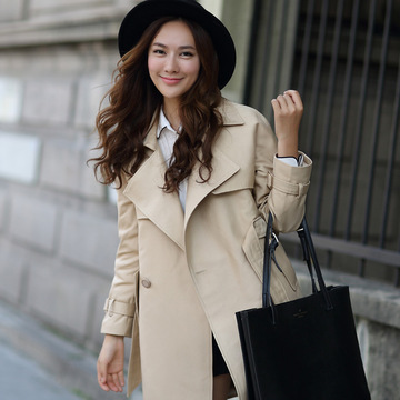 2015秋季新款女式风衣外套女中长款韩版长袖学院风大码女装修身