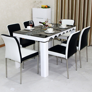 特价新钢化玻璃餐桌椅组合实木餐桌白色长方形现代简约小户型组合