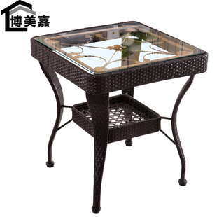 特价阳台茶几桌藤编小方桌简约钢化玻璃休闲桌子现代喝茶桌椅组合