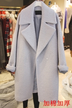 2015秋冬韩国茧型同款毛呢外套女中长款加厚羊毛尼呢子大衣 大码