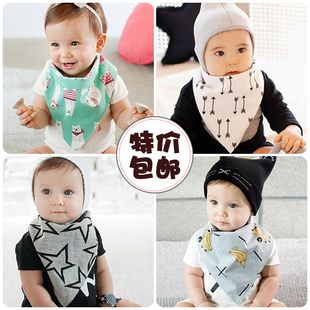 婴儿三角巾 韩版宝宝纯棉口水巾双排按扣双面使用印花图案口水兜