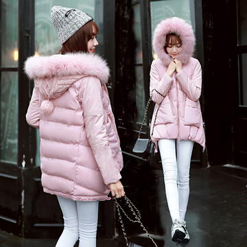 2015冬季新款女士棉衣韩版学院风中长款斗篷型大毛领加厚羽绒棉服