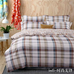 韩式田园纯棉四件套全棉简约时尚宜家风条纹格子床上用品被套床单