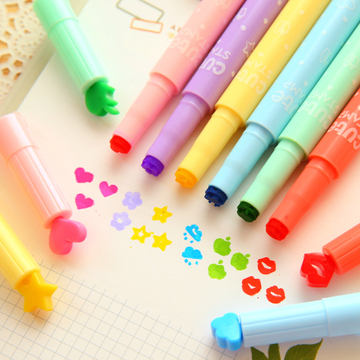 娜娜韩国创意文具 cute造型印章荧光笔 可爱油性粗记号笔标记笔