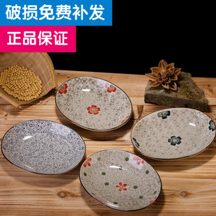 景德镇正品釉下彩和风瓷9寸蛋形盘 日式手绘风格餐具菜盘饭盘平盘
