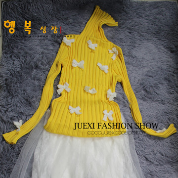 高领毛衫2015韩版秋冬中长款打底衫修身显瘦黄色套头毛衣针织衫女