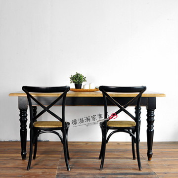 法式loft工业风长方餐桌美式乡村实木做旧1.4米1.6米餐桌简约欧式
