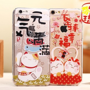 超薄软胶透明出口日本招财猫手机壳iPhone6s plus 4.7''/5.5''