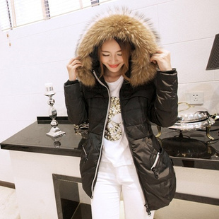 2014冬季修身中长款外套韩版大码女装加厚大毛领羽绒服女潮