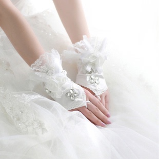 2015新款春夏 高端新娘结婚气质小手套荷叶边手工婚纱短款手套