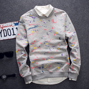 2015秋冬学生新款韩版修身圆领套头长袖图案青少年男薄款纯棉卫衣